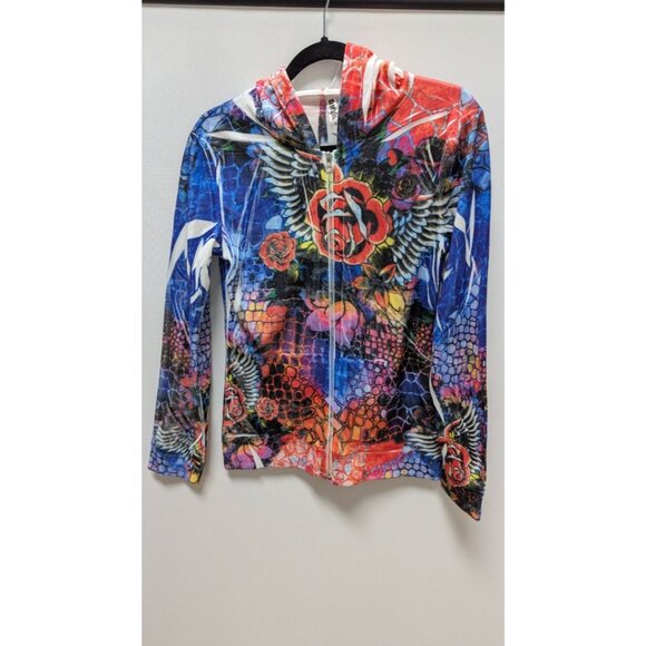 DLNA Sport Multicolor Graphic Art Faux-Suede Zippered Jacket - Picture 1 of 2